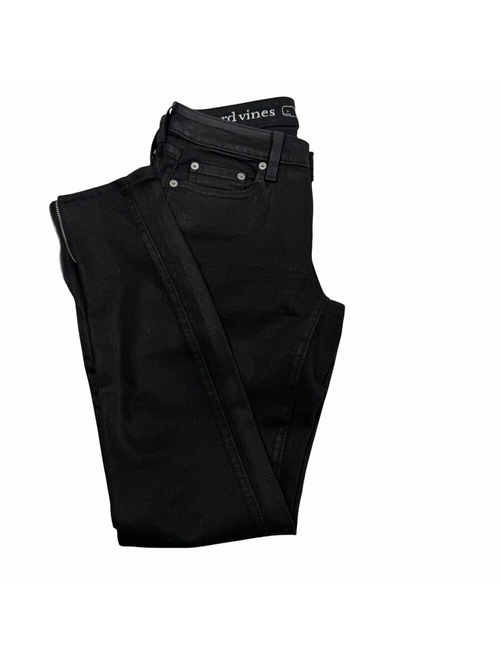 Vineyard Vines Black Coated Skinny Ankle Zip Jeans Size 4 Women's